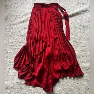 Red Pleated Wrap Skirt